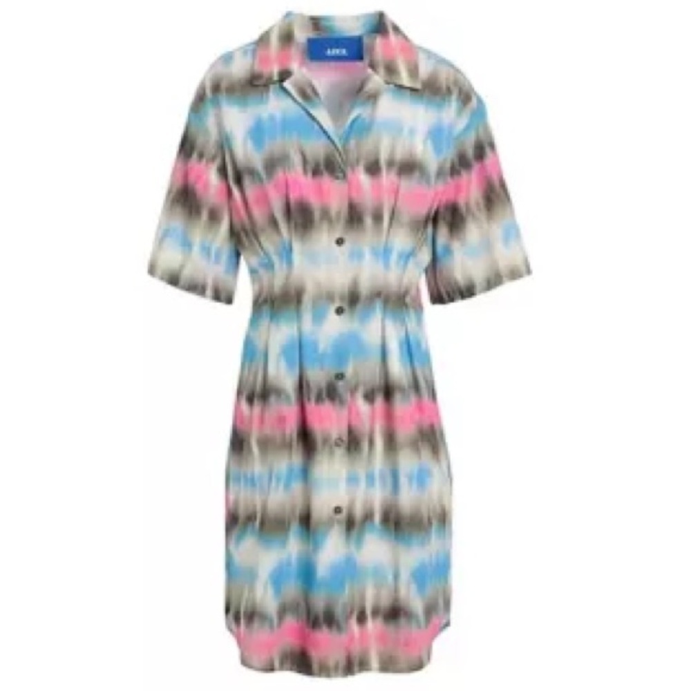 JJXX Tie-Dye Striped Short-Sleeve Midi Utility Shirt Dress